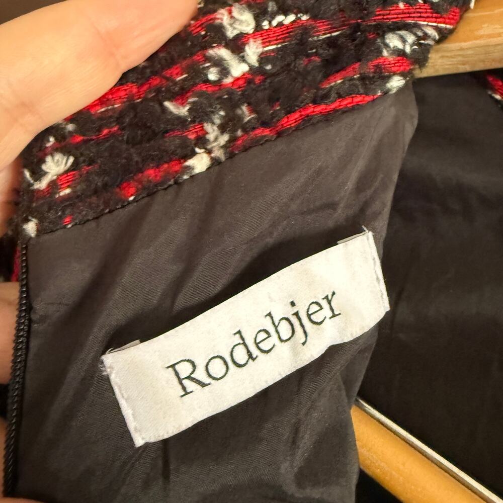 RODEBJER | Black and Red Tweed Mock Neck Sculpted Sleeve Mini Dress | Small - Picture 7 of 9